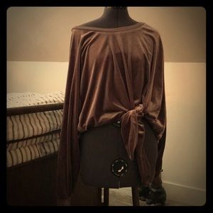 Slouchy dusty lilac tie front velvet sweatshirt.